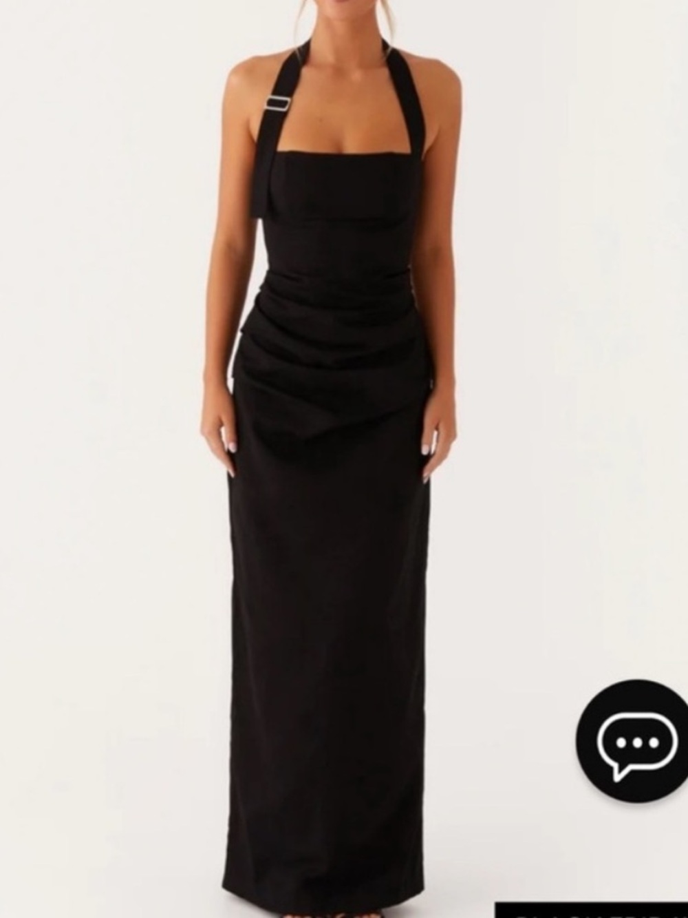 Peppermayo Rumour Has It Black Linen Buckle Strap Halter Maxi Cocktail Dress M